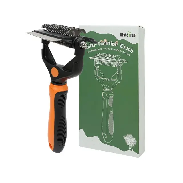 Orange 3 in 1 Pet Dematting Comb - Detangling Rake