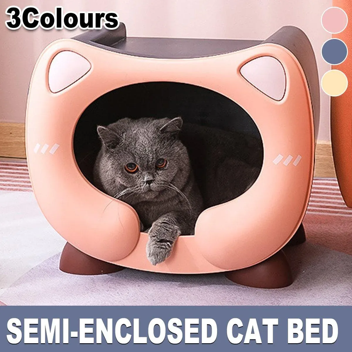 Semi Closed Cat Nest Soft Cozy Pet Bed for Cats Small Animals Indoor Sleeping - Blue image 2