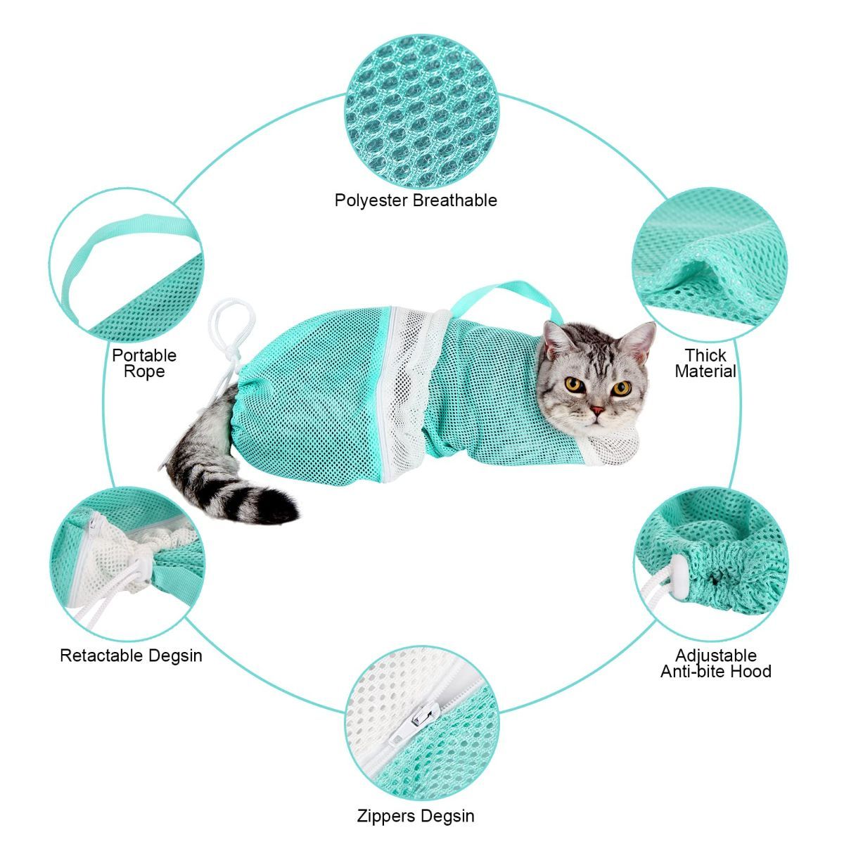 1 Pcs Cat Bathing Bag - Adjustable Cat Washing Net Anti-bite & Anti-Scratch Cat Shower… image 2