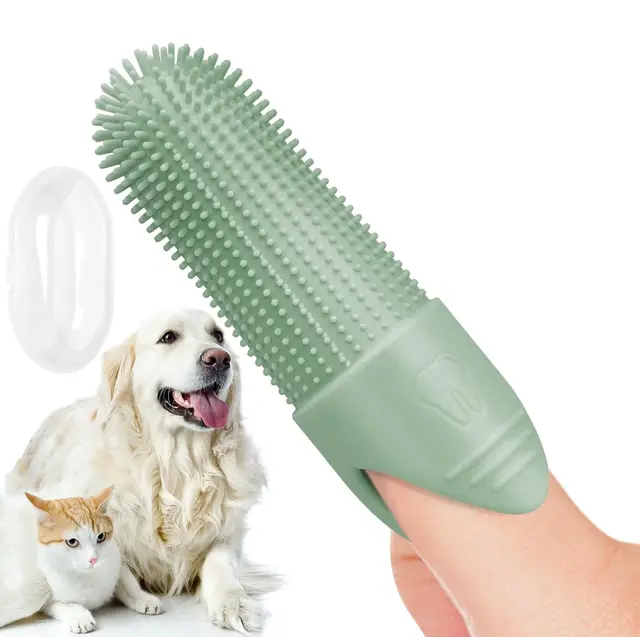 4 Pcs Green Soft Silicone Pet Finger Toothbrush - Gentle Dental Care for Dogs & Cats