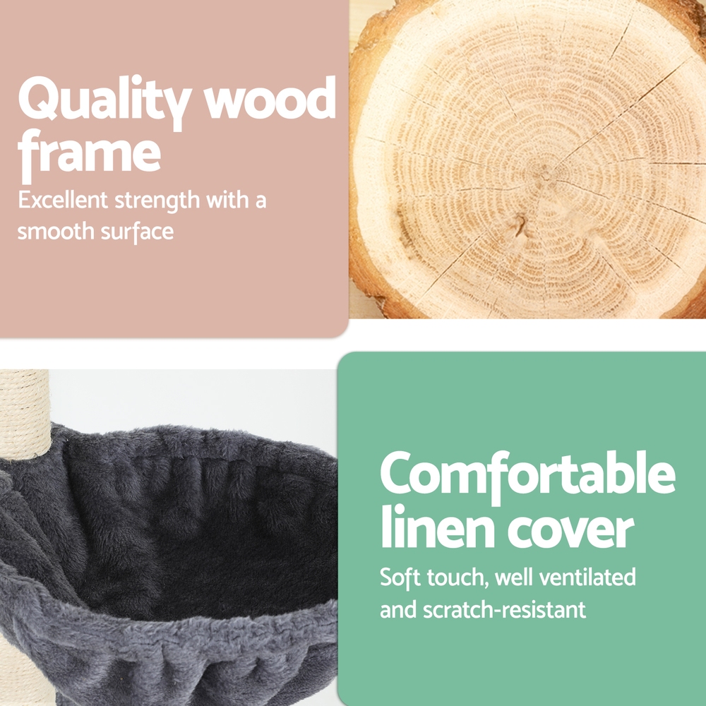 i.Pet Cat Tree 260cm Tower Scratching Post Scratcher Floor to Ceiling Cats Bed Dark Grey image 5