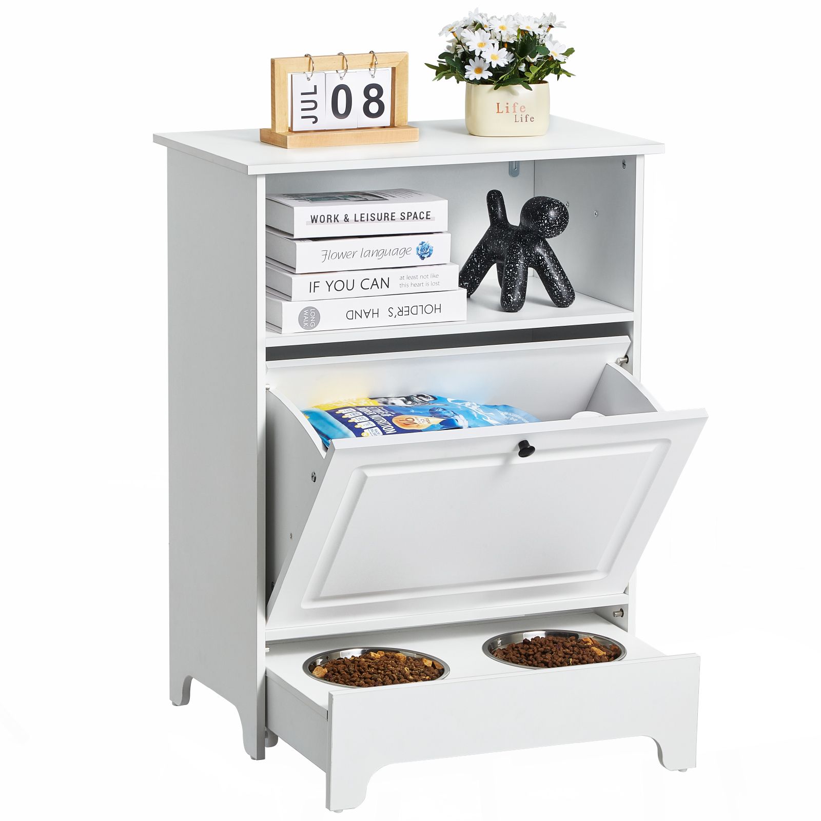 Pet Feeding Station w/ 2 Elevated Dog Bowls Dog Food & Toy Storage Cabinet image 9