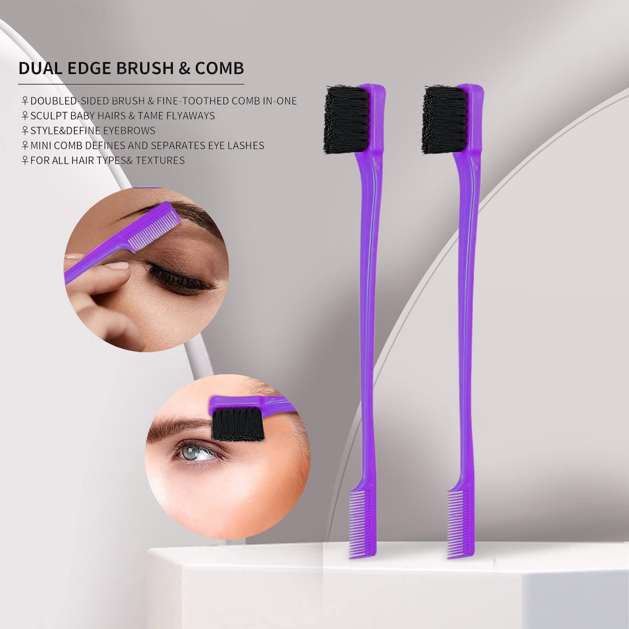 2 Pieces Soft Style Double Sided Edge Control Hair Brush Comb Combo Pack Brushes 2 In… image 2