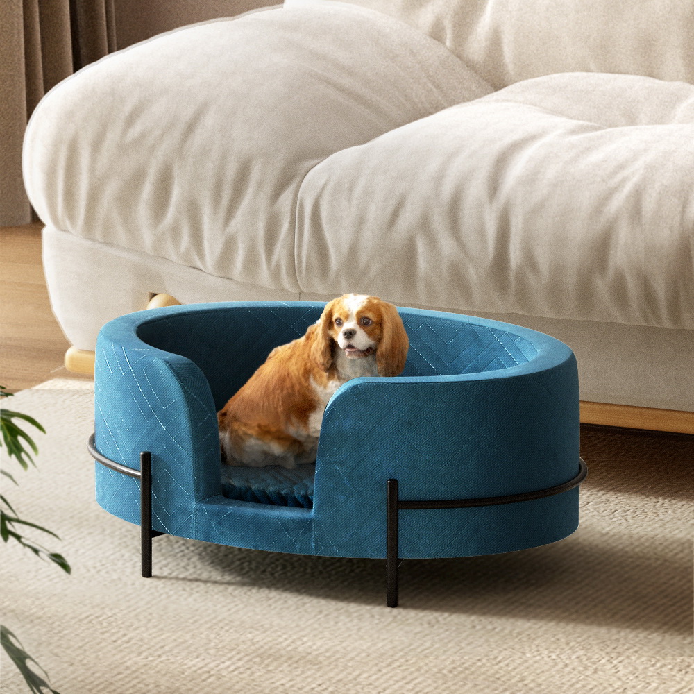i.Pet Pet Bed Dog Sofa Lounge Cat Calming Couch Raised Blue image 5
