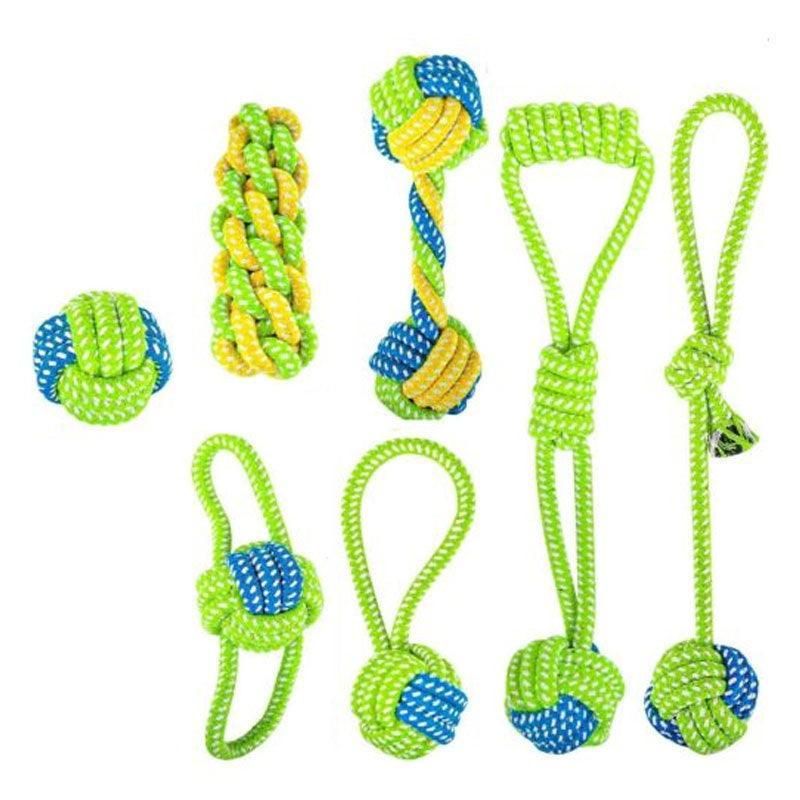 7PCS Dog Rope Chew Toys Set Cotton Knot Balls Puppy Teething Tug Training Toy image 2