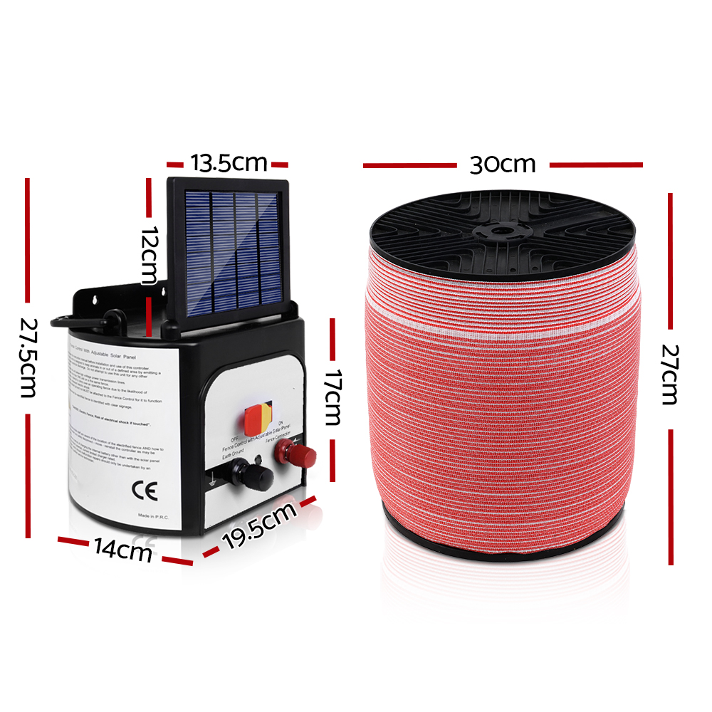 Giantz Fence Energiser 8KM Solar Powered Electric 1200M Poly Tape image 2
