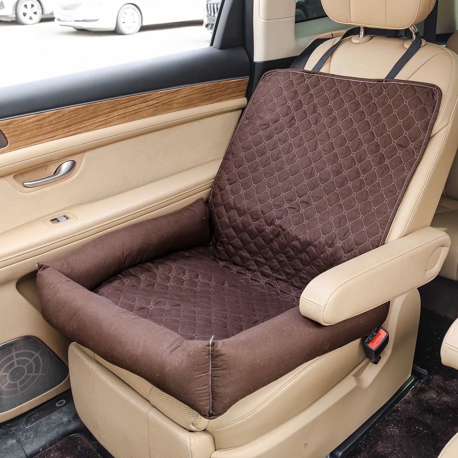 Waterproof Dog Car Seat Bed for Front Passenger Seat, Khaki image 6