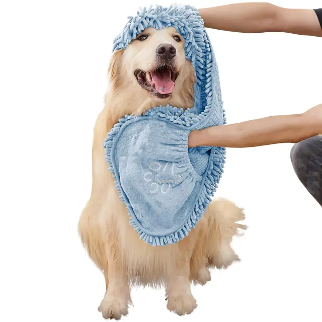 Dog Towel for Drying Dogs – Absorbent Microfiber Bath Towel with Hand Pockets