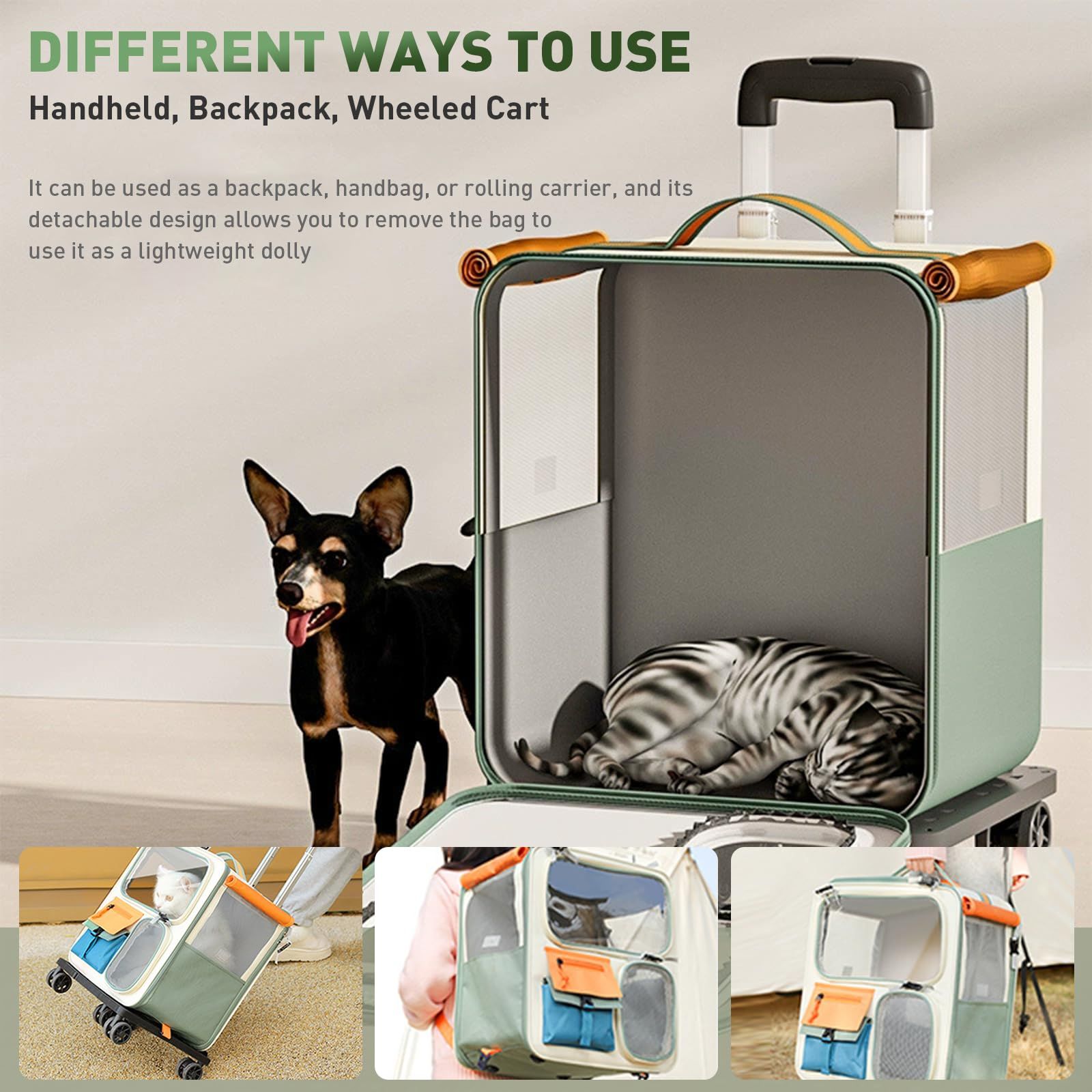 Cat Carrier with Wheels, Green image 4