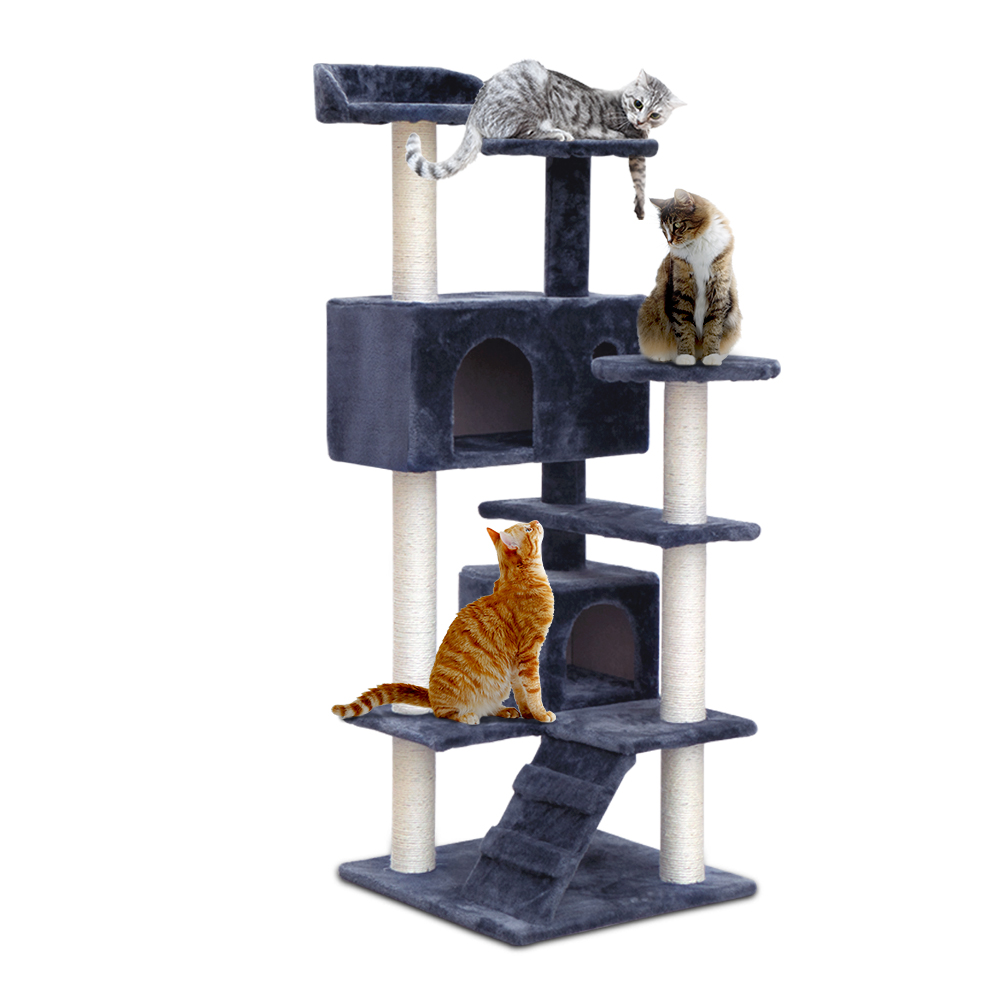i.Pet Cat Tree 134cm Tower Scratching Post Scratcher Wood Condo House Bed Grey image 8