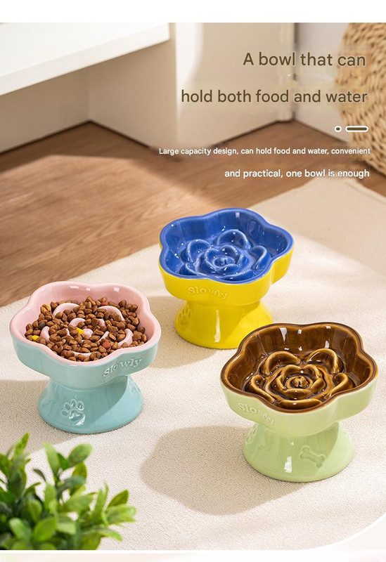 Green and Brown Ceramic Slow Feeder Pet Bowl for Cats and Small Dogs - Anti-Choke… image 6