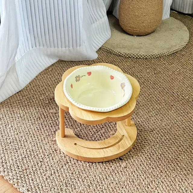 Ceramic Pet Feeder with Wood Stand