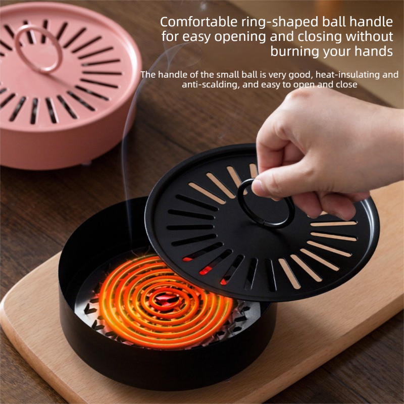 Blue Metal Mosquito Coil Holder with Lid - 15 cm Round Iron Coil Burner with Ash Catcher image 2