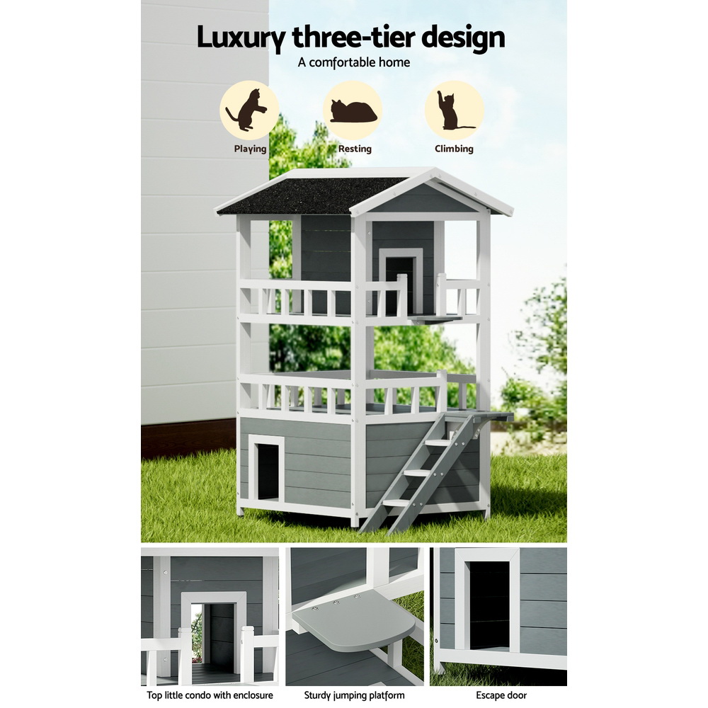 i.Pet Outdoor Cat House Shelter 72cm x 72cm x 127cm Rabbit Hutch Wooden Condo Small… image 5