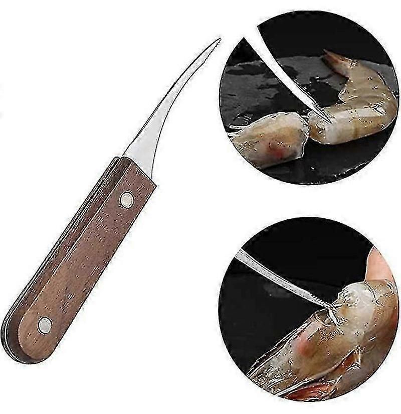 2pcs Stainless Steel Shrimp Cleaner & Deveiner - Wooden Handle image 2