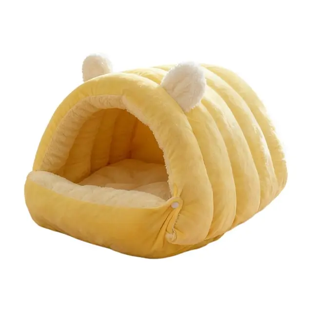 Yellow S Plush Tree Hole Nest For Cats And Small Dogs Winter Warm Semi Enclosed Bed