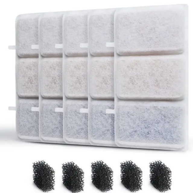 5 Replacement Filters & 5 Foam Filters for 74oz/2.2L Automatic Pet Water Fountain Cat…