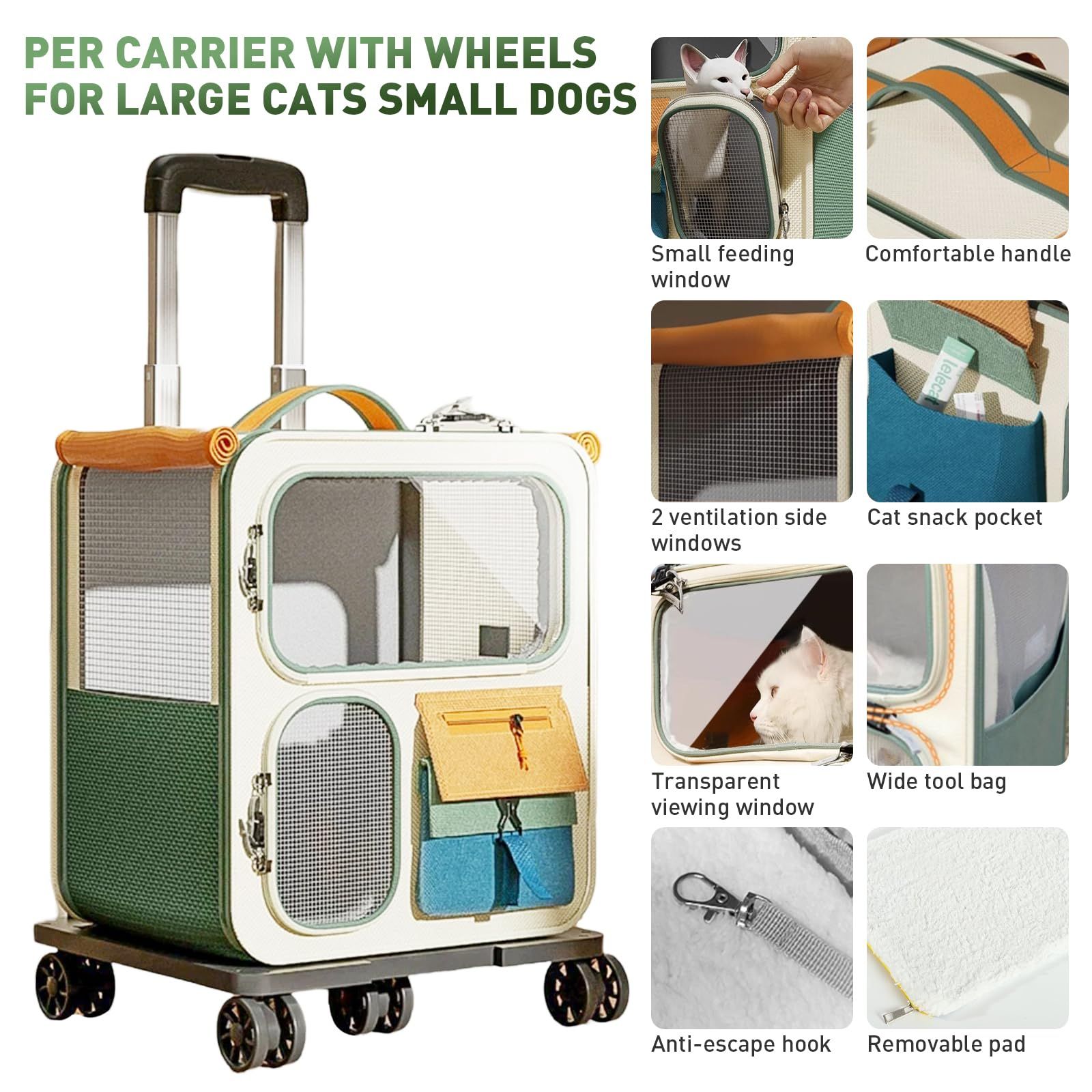 Cat Carrier with Wheels, Green image 3