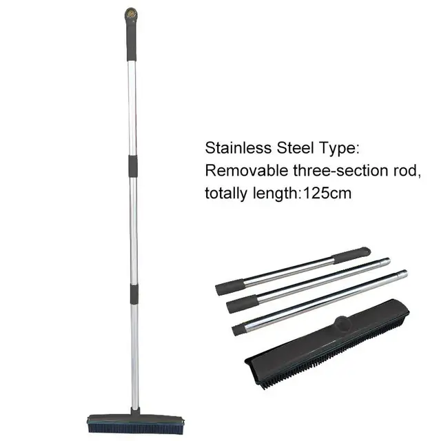 Black and Silver Versatile Pet Hair Remover Rubber Broom & Squeegee - 125cm Adjustable…