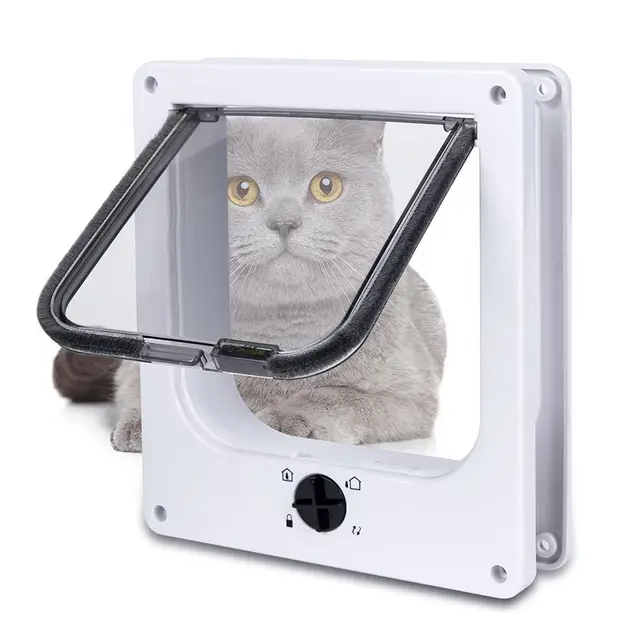 Size L White 4-Way Locking Pet Flap Door for Cats and Small Dogs - Weatherproof…