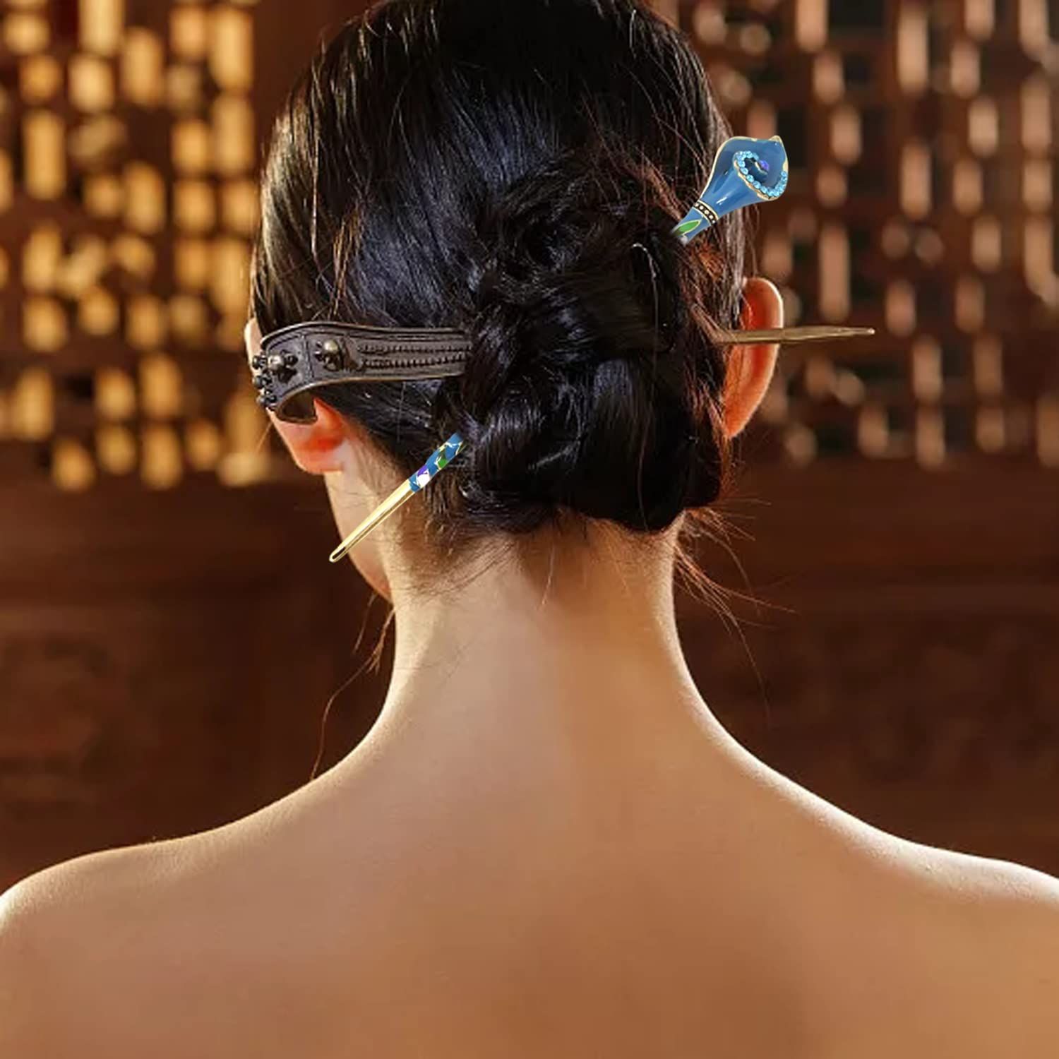 blue Vintage Hair Stick With Calla Chinese Traditional Style Fashion Hair Chopsticks… image 3