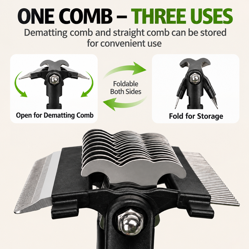 Orange 3 in 1 Pet Dematting Comb - Detangling Rake image 3