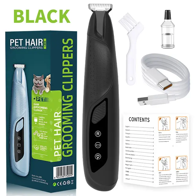 Black Precision Pet Paw Trimmer - Waterproof & Rechargeable Grooming Clipper for Dog &…