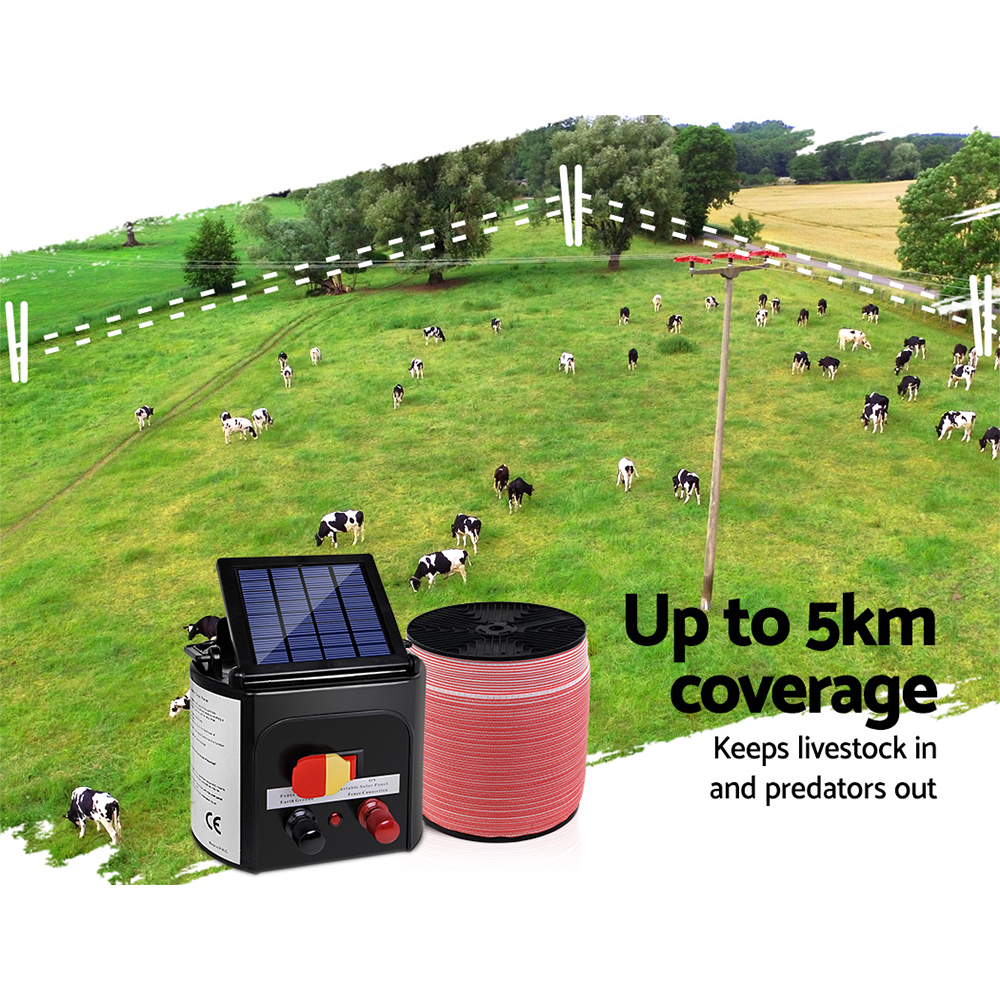 Giantz Fence Energiser 5KM Solar Powered Electric 2000M Poly Tape image 4