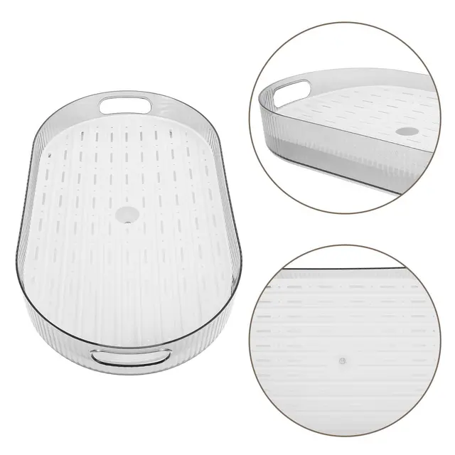 Household Transparent Oval Tea Tray with Draining Function Reusable Pet Material