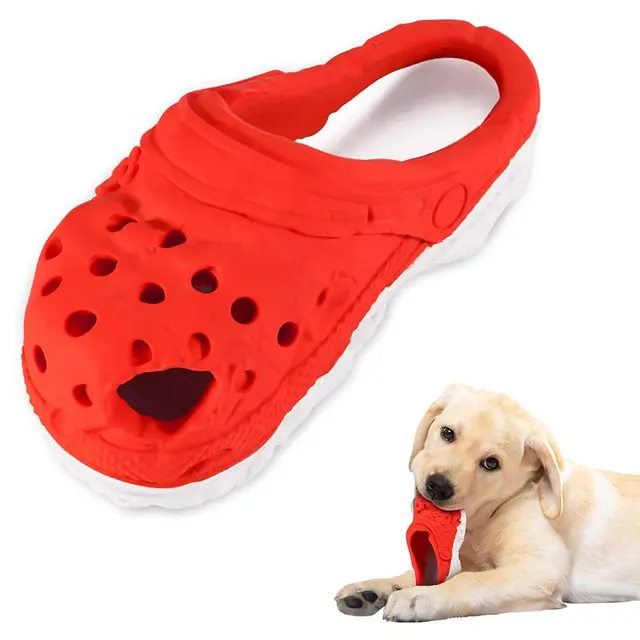 Size S Red Tough Slipper Dog Chew Toy - Natural Rubber Treat Dispenser & Teeth Cleaner…