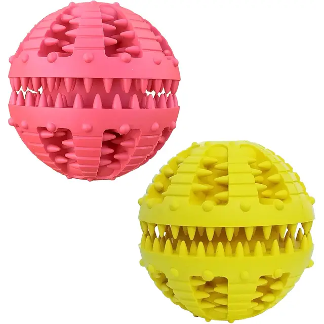 Dog Toys - 2 Pieces Teeth Cleaning Balls - Natural Rubber with Treat - Tear-Resistant…