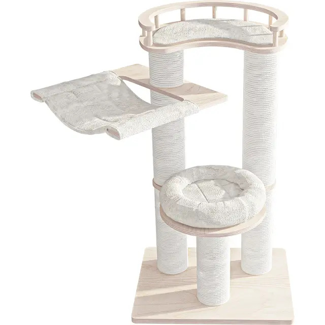 HONEYPOTCAT Leisure Loft With Hammock & Scratch Post - White Velvet - 127cm