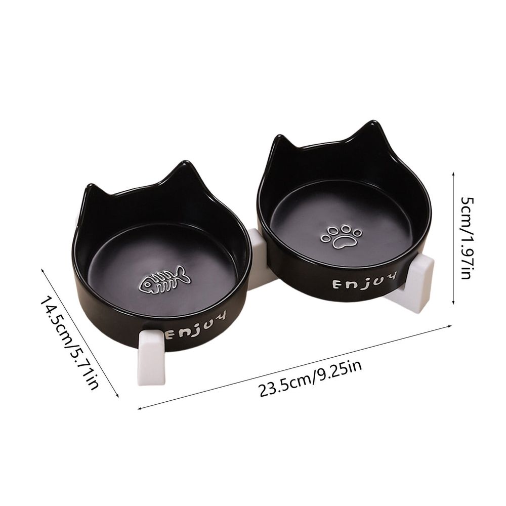 Ceramic Dog and Cat Bowl Set with Wooden Stand Non-Slip Matte Glaze Weighted…, White image 2