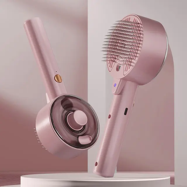 Pink Rechargeable Pet Grooming Brush with UVC Sterilizer & Mist Spray