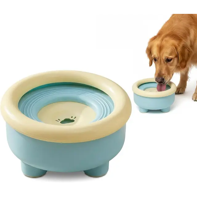 Spill-Proof Splash-Free Pet Water Bowl with Floating Disc, Blue