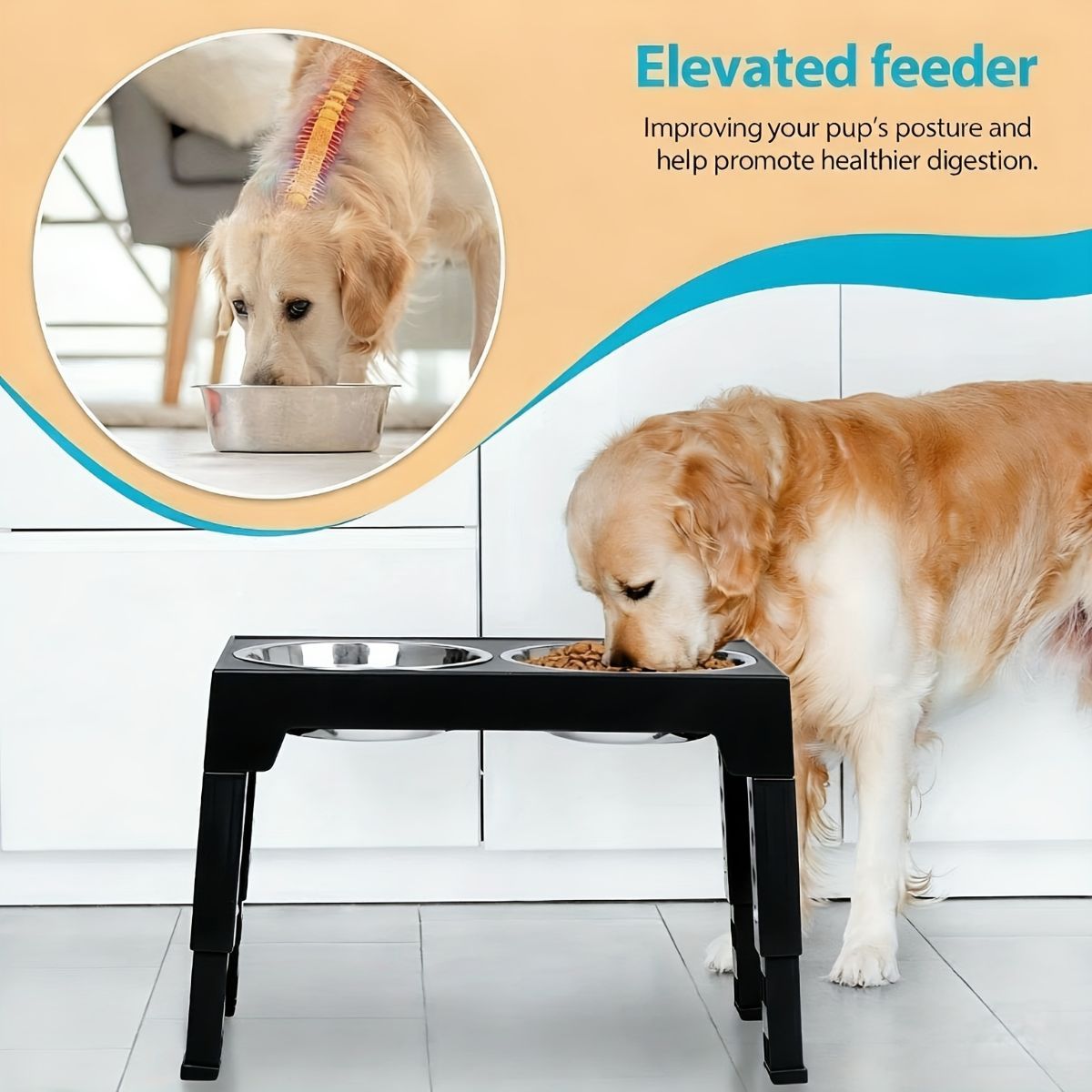 adjustable elevated pet feeder – stainless steel pet bowl image 11