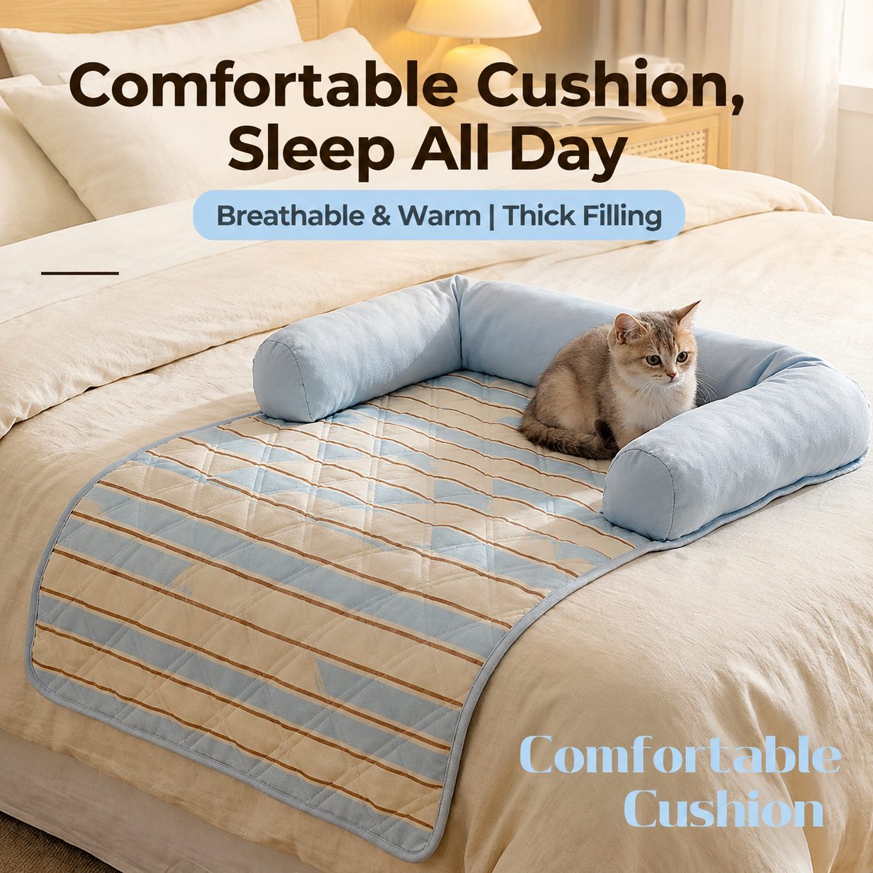 Waterproof Quilted Pet Sleeping Mat with Bolster Cushions for Small Dogs and Cats image 5