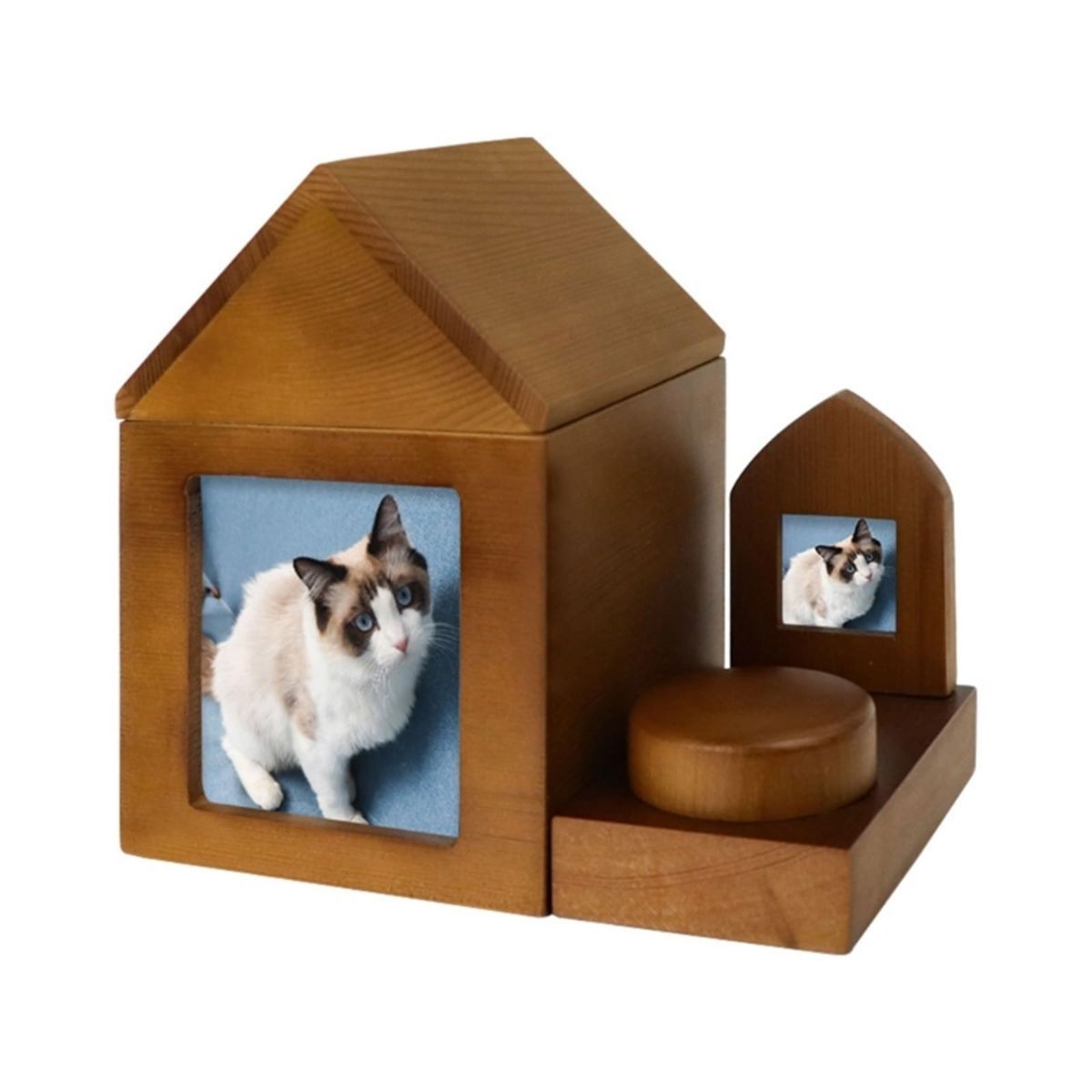 Pet Urn Nostalgia Passing Away Dog Cat Cabin Urn with Photo Frame Pet Coffin - Brown… image 3