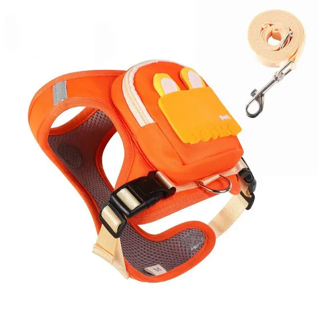 Stylish Color-Block Dog Backpack Harness with Built-in Poop Bag…, Orange, M, 1.5m