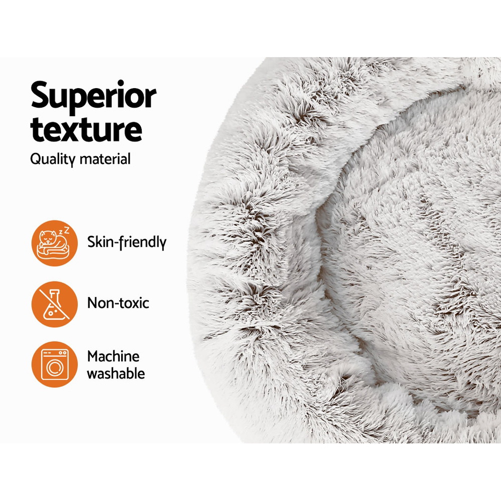 i.Pet Pet Bed Dog Cat 90cm Large Calming Soft Plush White Brown image 4