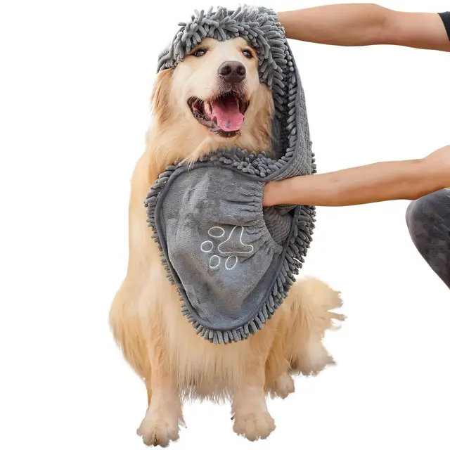 Dog Towel for Drying Dogs – Absorbent Microfiber Bath Towel with Hand Pockets