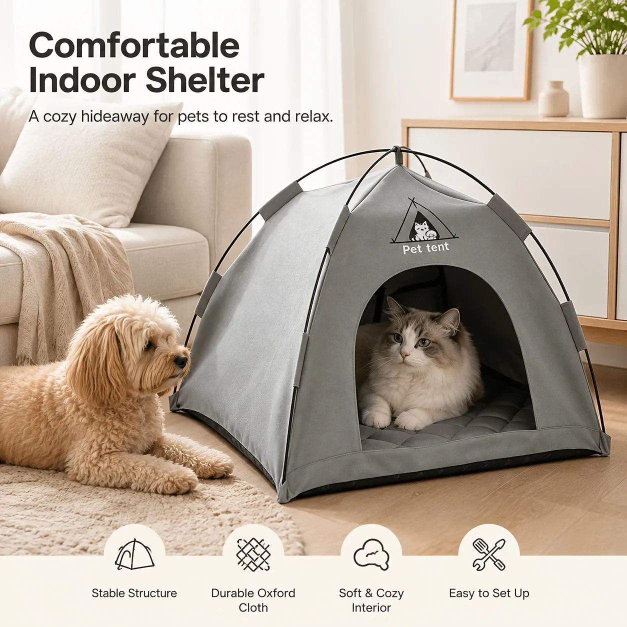 【Portable Foldable Pet Tent】Made of wear-resistant & water-resistant…, Blue, L/Small image 11