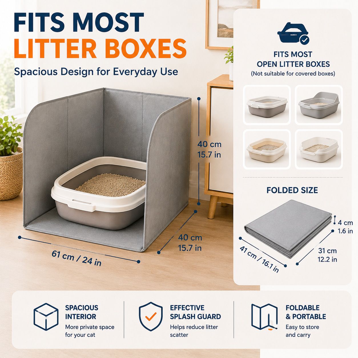Foldable Cat Litter Box Splash Guard with Waterproof Liner image 4