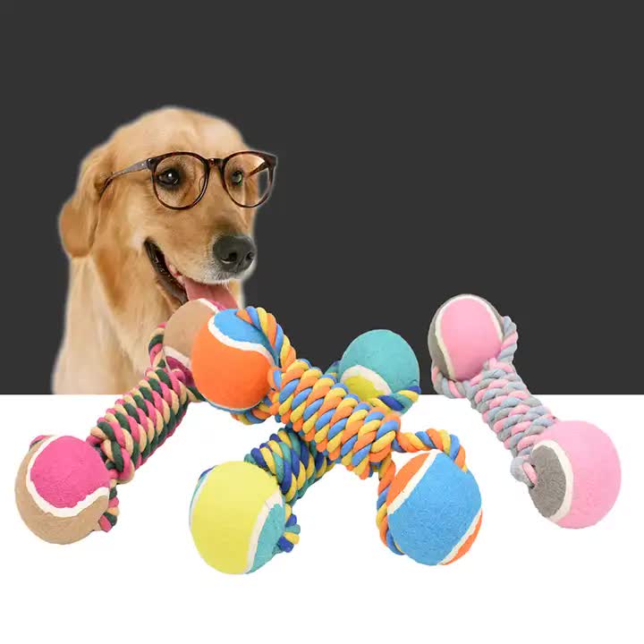 2 PCS Rose Red Durable Cotton Rope and Tennis Ball Dog Toy Set - Chew Resistant…, S image 3