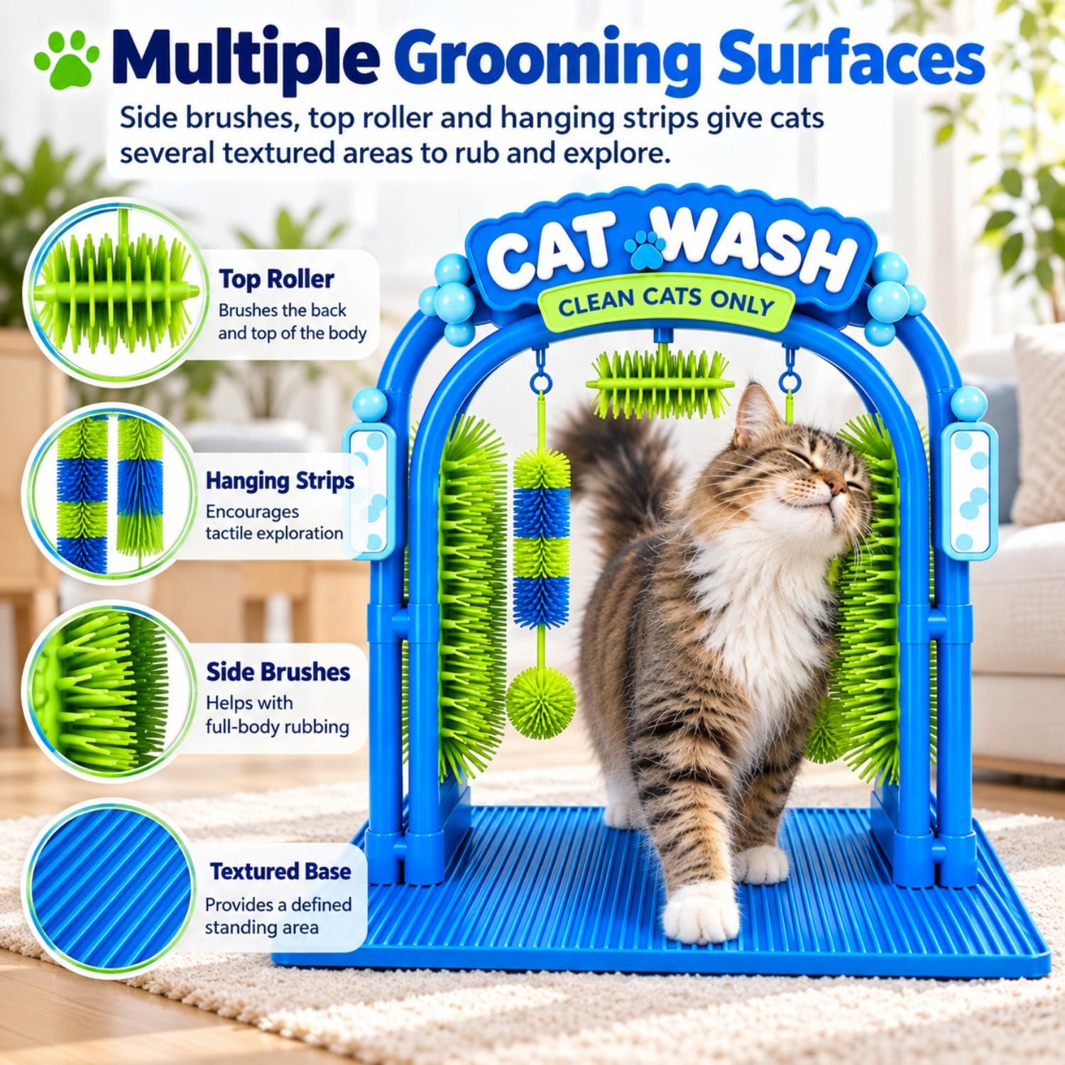 Indoor Cat Self-Grooming Arch: Gentle Dry Massage & Hair Removal For Your…, Blue image 7