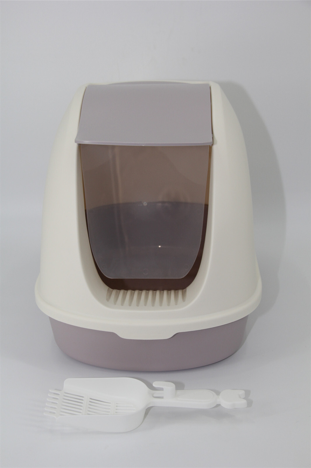 YES4PETS Portable Hooded Cat Toilet Litter Box Tray House with Scoop and Grid Tray White image 3