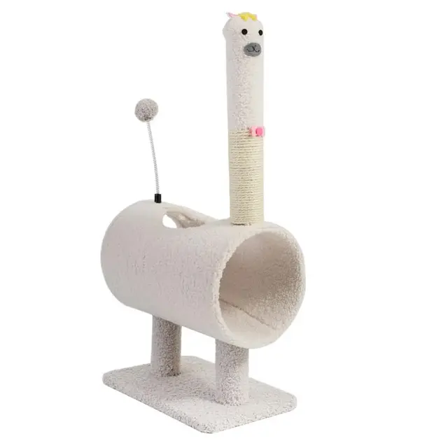 Interactive Cat Tunnel & Scratching Post with Spring Toy - Cozy Playtime for Kittens…