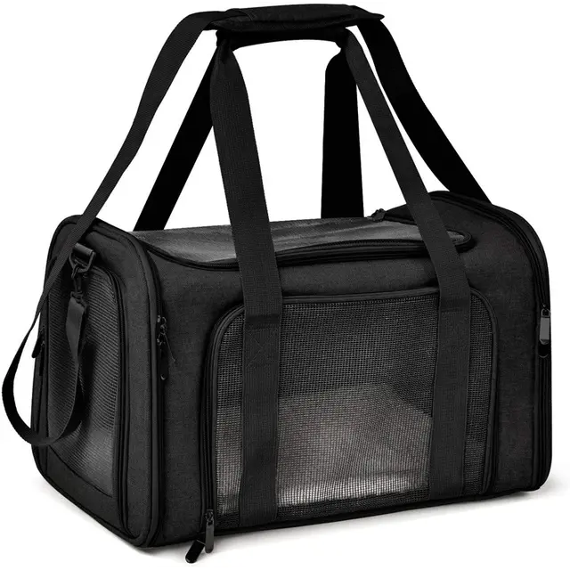 L Black Portable Foldable Pet Carrier Bag - Large Capacity Travel Carrier for 2 Small…
