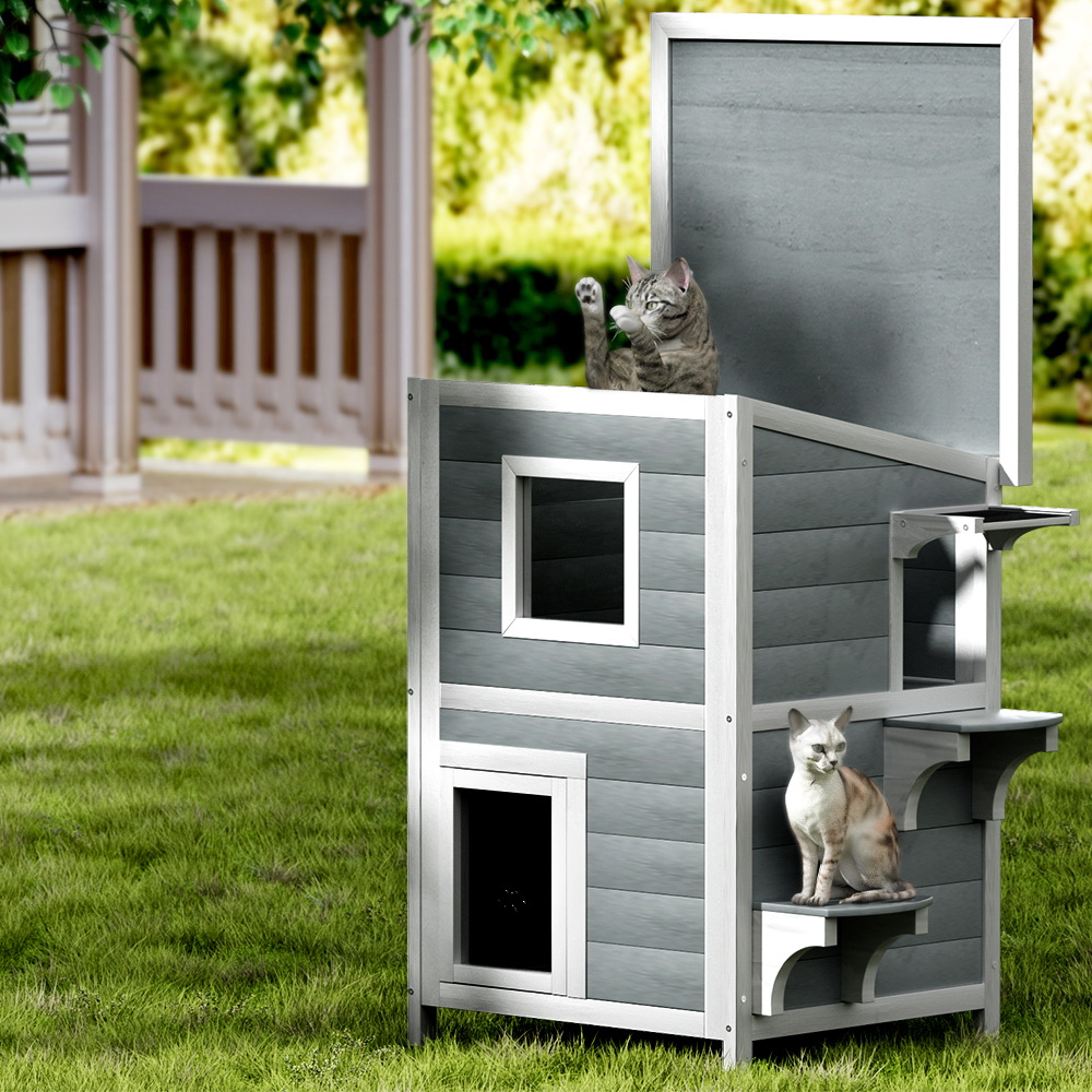 i.Pet Outdoor Cat House Shelter 56cm x 52cm x 82cm Rabbit Hutch Wooden Condo Small… image 7