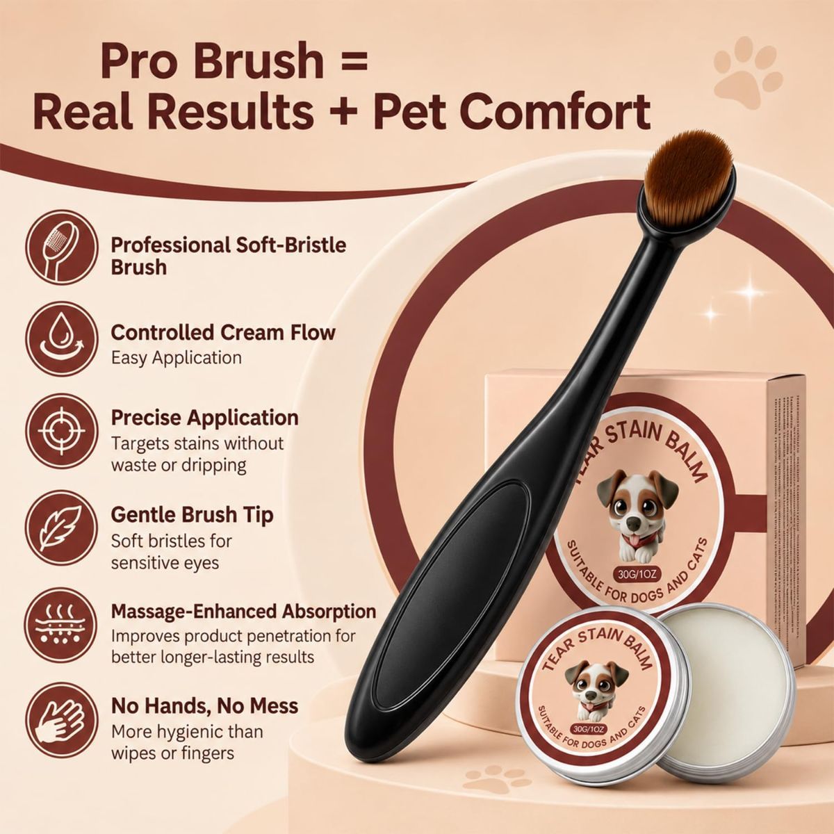 2 Pcs Tear Stain Remover Balm for Dogs & Cats with Pro Powder Brush, White, 2 Piece image 6